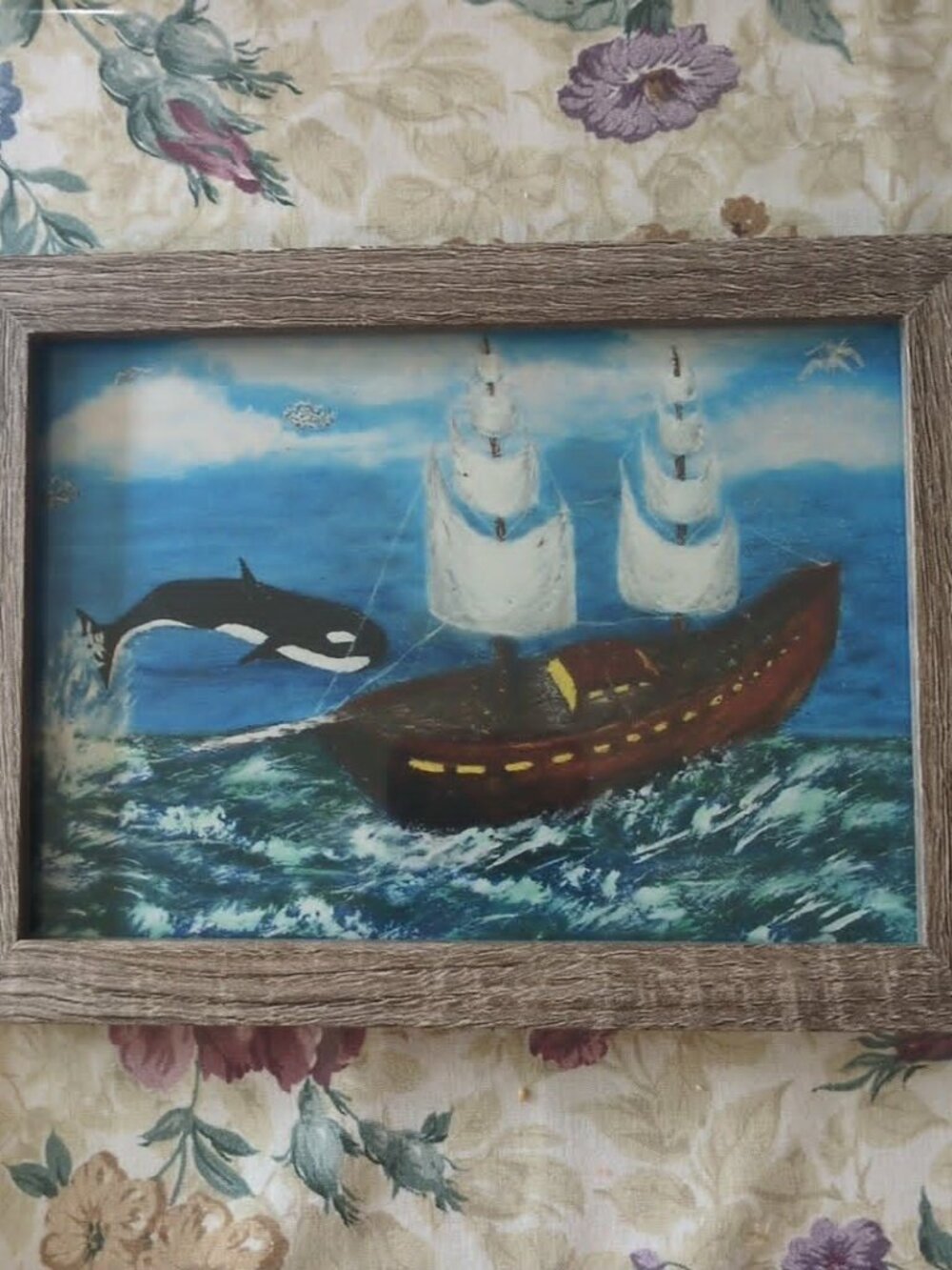 Framed Signed Print "Whale's Tale Sea Voyage" 5" x 7" Nursery Nautical Whimsical